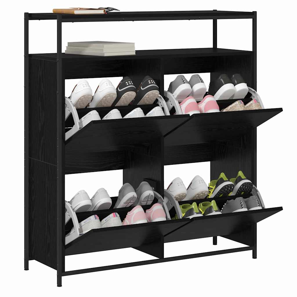 Sko skab med hylde Sort eg 100 x 34 x 112 cm Konstrueret træ