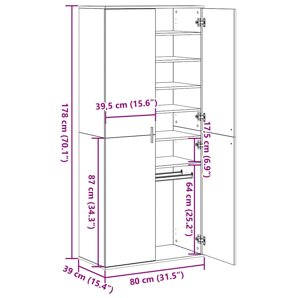 Højskab med hylde Gammelt træ 80 x 39 x 178 cm Konstrueret træ