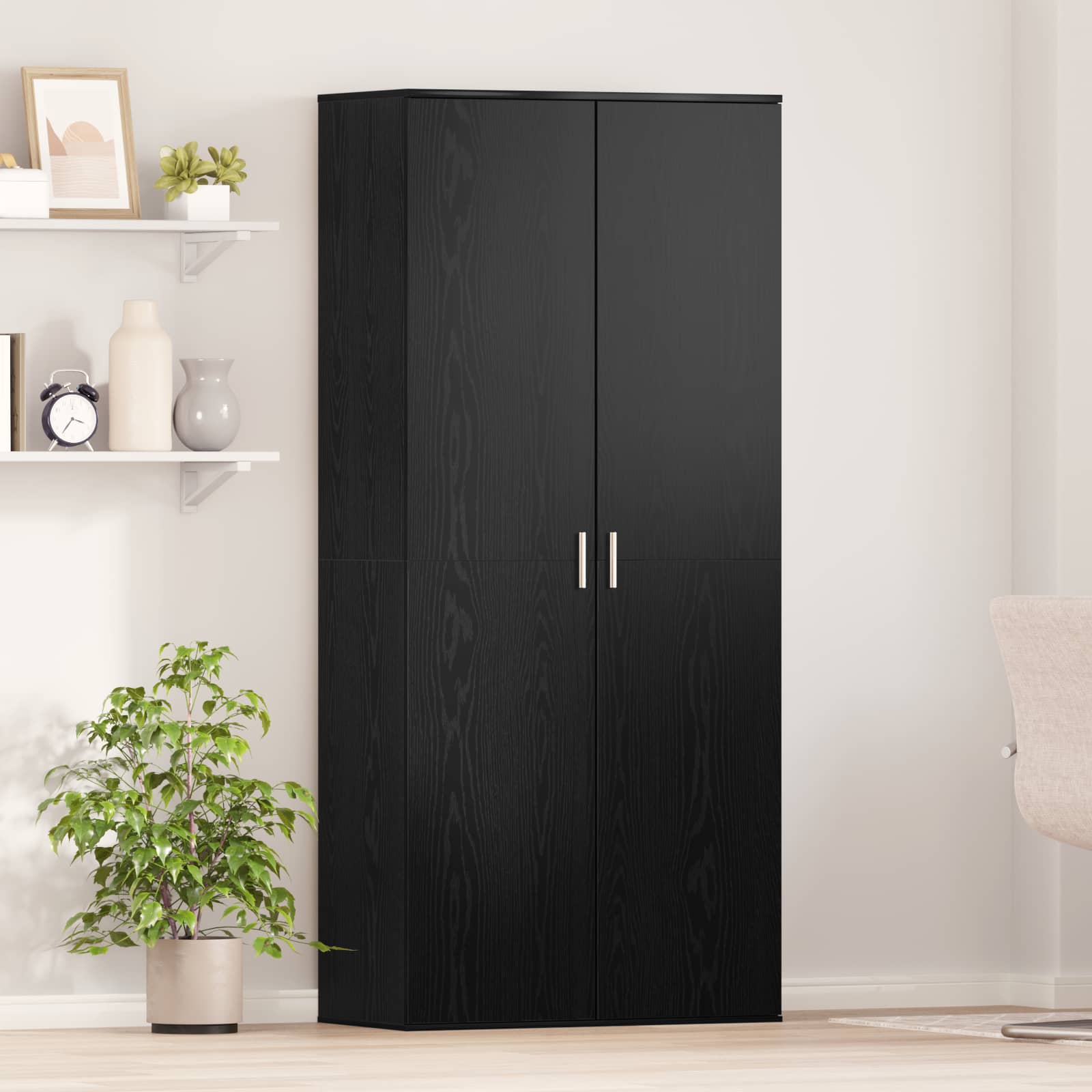 Højskab med hylde Sort eg 80 x 39 x 178 cm Konstrueret træ