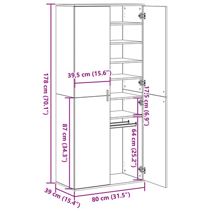 Highboard 80 x 39 x 178 cm Konstrueret træ Sort eg