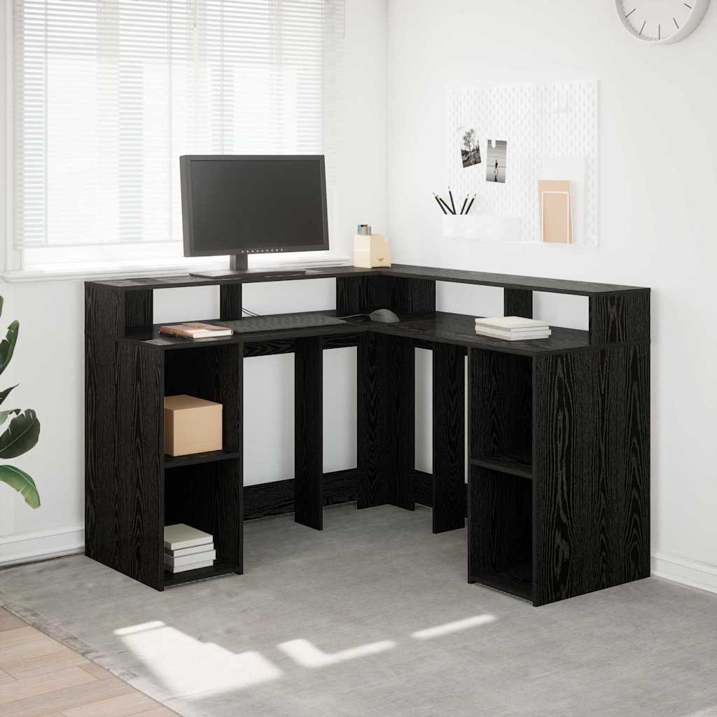 Bord med hylde Sort eg 130 x 130 x 91 cm Konstrueret træ