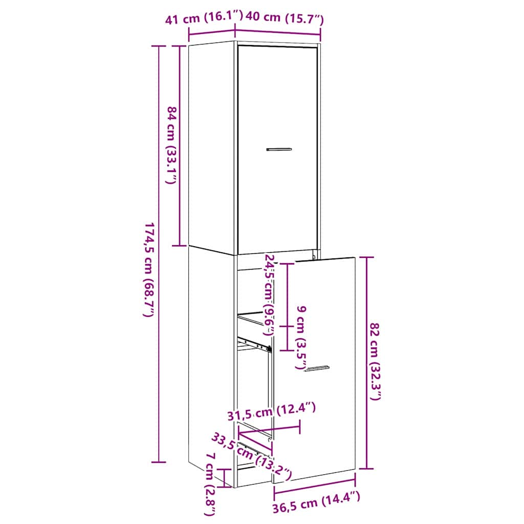Apoteker Kabinet Sort eg 40 x 41 x 174.5 cm Konstrueret træ