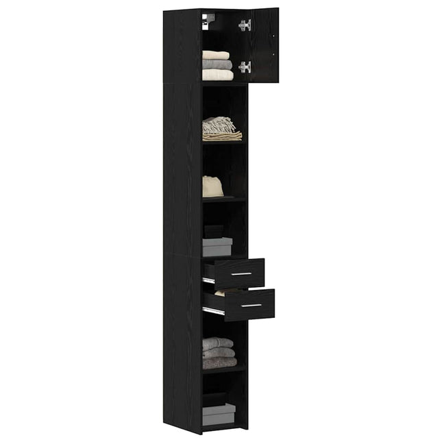 Opbevaringsskab med skuffe 2 pcs Sort eg 30 x 42,5 x 225 cm