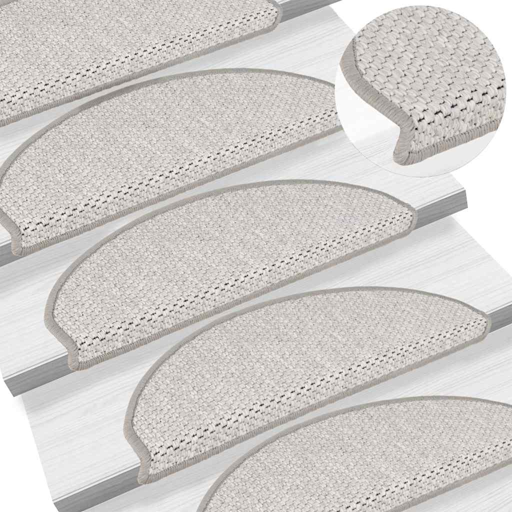 selvklæbende trappemåtter 30 stk. 65x21x4 cm sisal-look platina