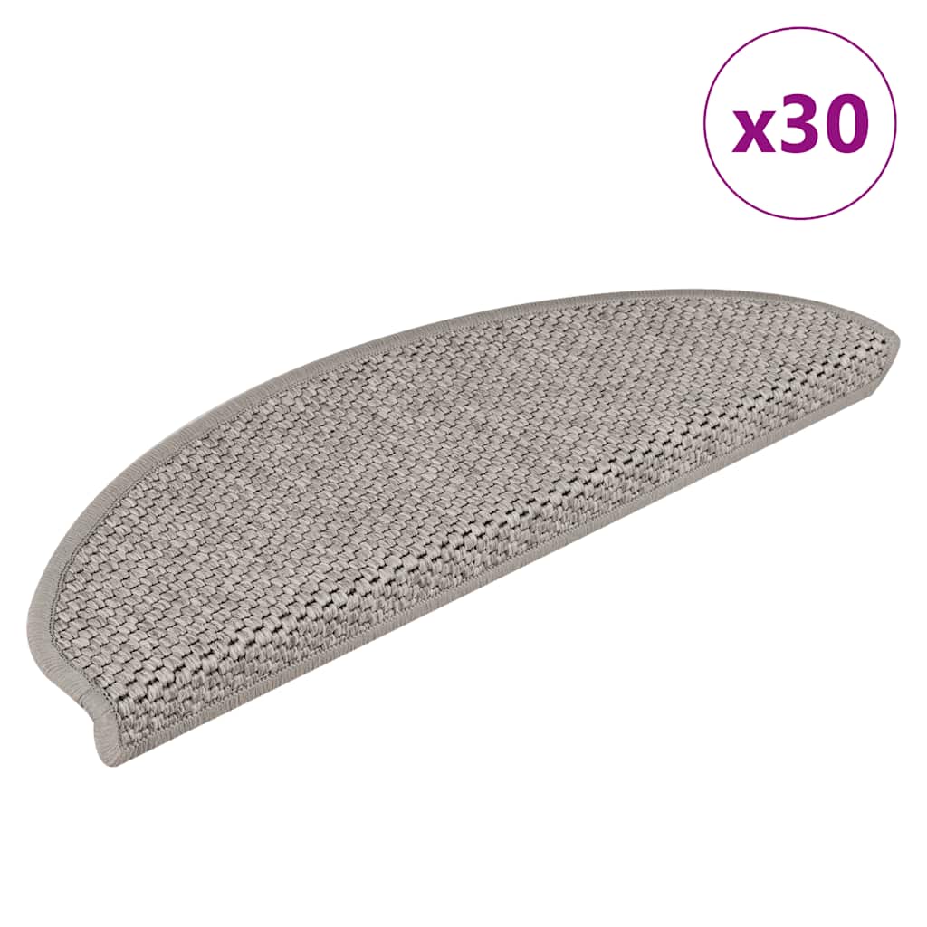 selvklæbende trappemåtter 30 stk. 65x21x4 cm sisal-look sølv