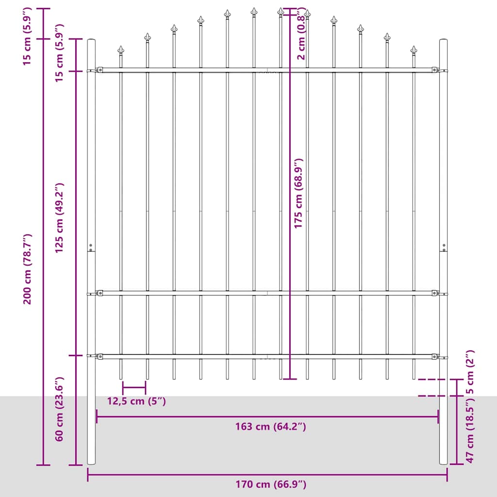 Havehegn 8 pcs Grå 170 x 215 cm Pulverlakeret stål