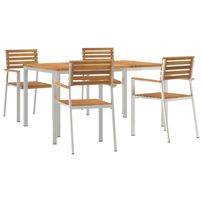 Have Spisebordssæt 5 stk. Massiv akacietræ og rustfrit stål