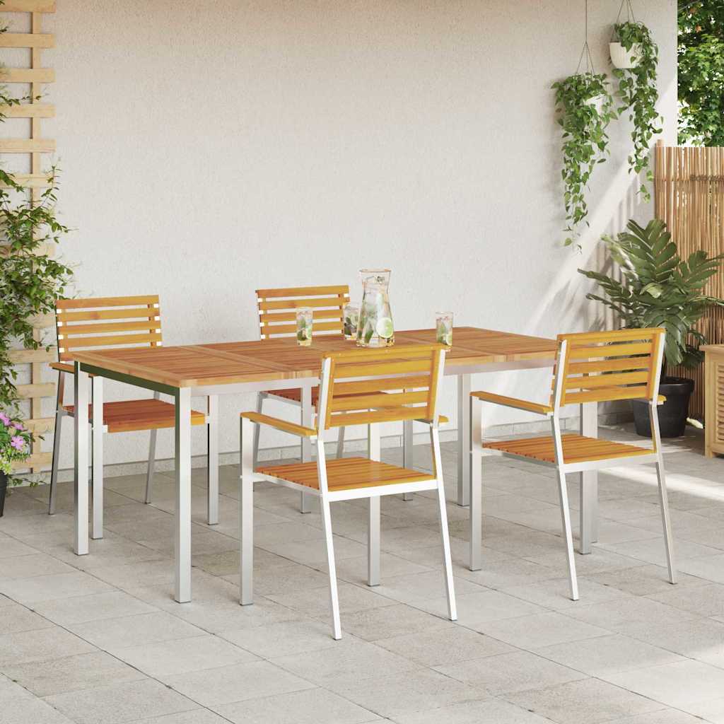Have Spisebordssæt 5 pcs Massiv akacietræ og rustfrit stål