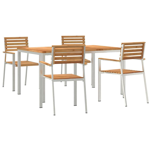 Have Spisebordssæt 5 stk. Massiv teaktræ og rustfrit stål
