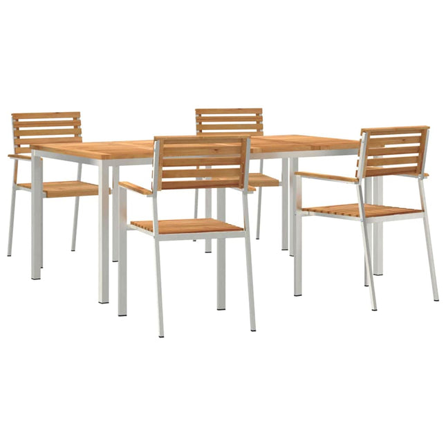 Have Spisebordssæt 5 stk. Massiv teaktræ og rustfrit stål
