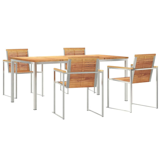 Have Spisebordssæt 5 pcs Massiv teaktræ og rustfrit stål