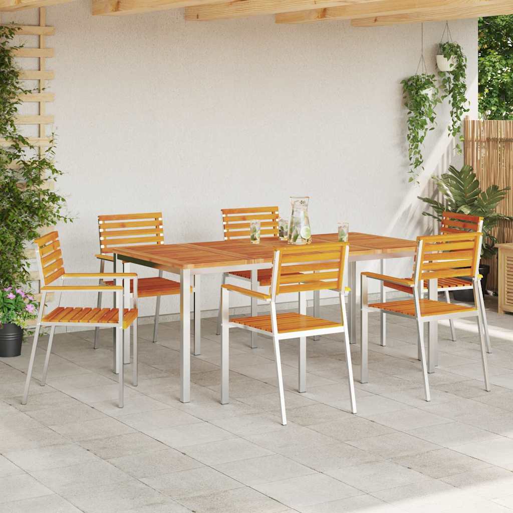 Have Stol 6 pcs Massiv akacietræ og rustfrit stål