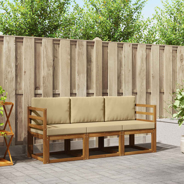 Udendørs sofagruppe med pude 3 pcs Naturlig og Beige