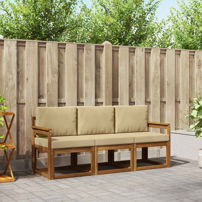 Udendørs sofagruppe med pude 3 pcs Naturlig og Beige