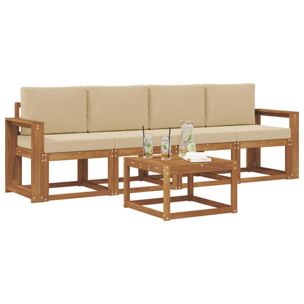 Udendørs sofagruppe med pude 5 pcs Naturlig og Beige
