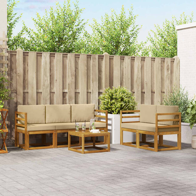 Udendørs sofagruppe med pude 6 pcs Naturlig og Beige