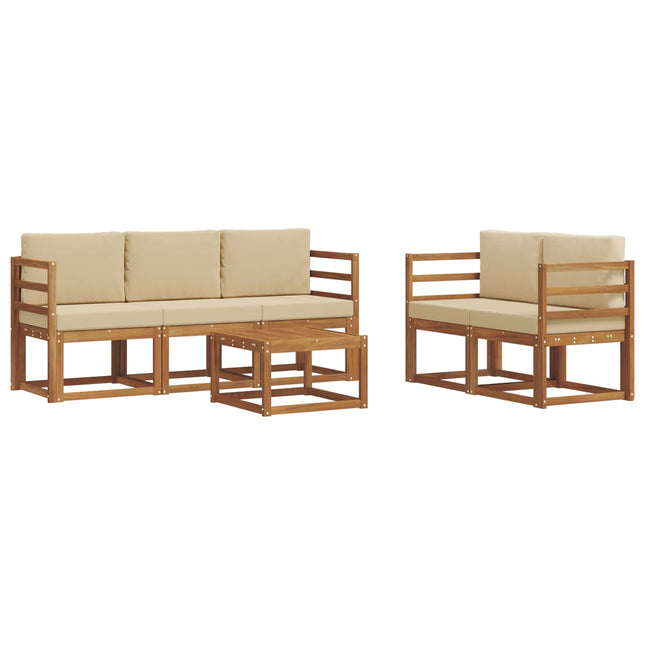 Udendørs sofagruppe med pude 6 pcs Naturlig og Beige