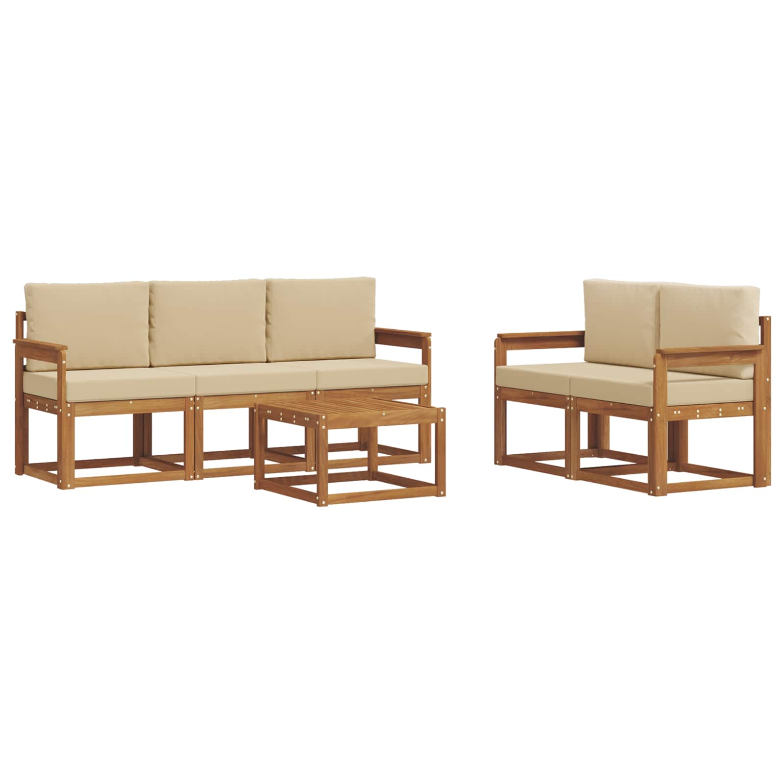 Udendørs sofagruppe med pude 6 pcs Naturlig og Beige