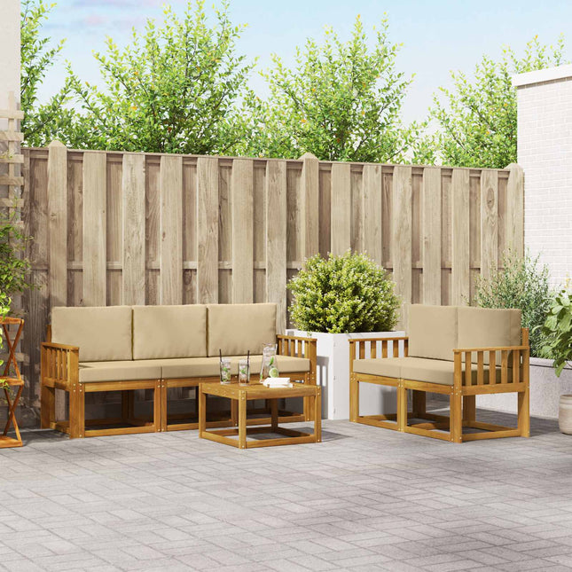 Udendørs sofagruppe med pude 6 pcs Naturlig og Beige