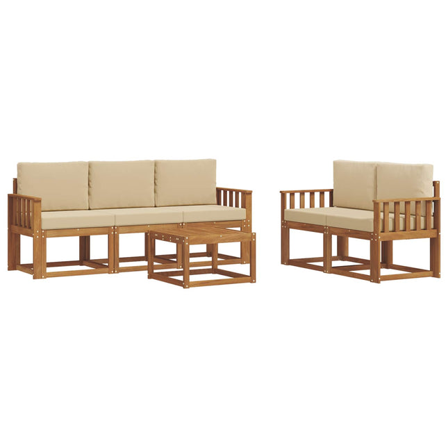 Udendørs sofagruppe med pude 6 pcs Naturlig og Beige