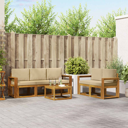 Udendørs sofagruppe med pude 6 pcs Naturlig og Beige