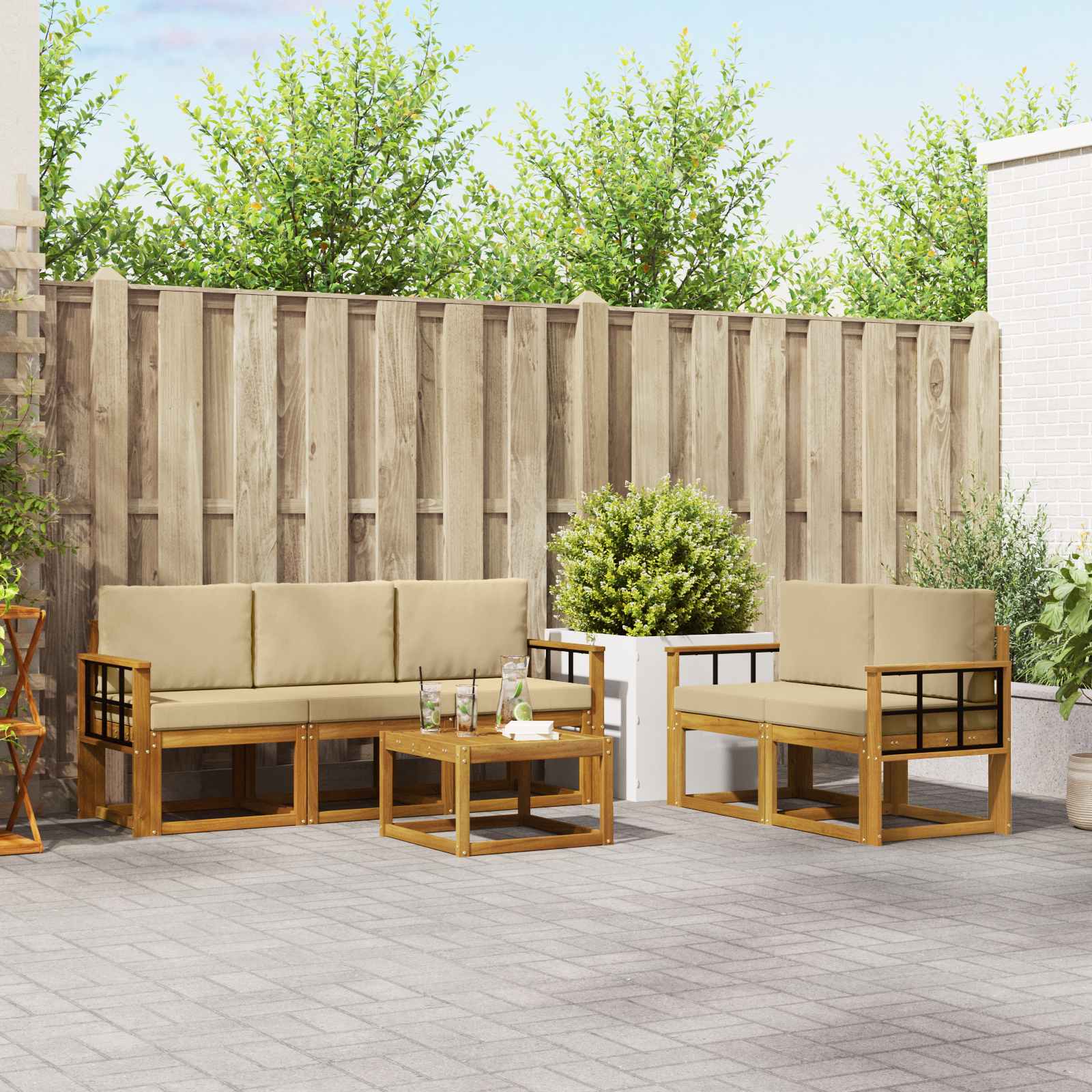 Udendørs sofagruppe med pude 6 pcs Naturlig og Beige