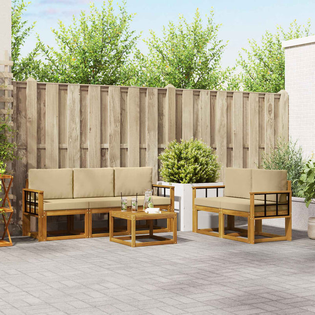 Udendørs sofagruppe med pude 6 pcs Naturlig og Beige