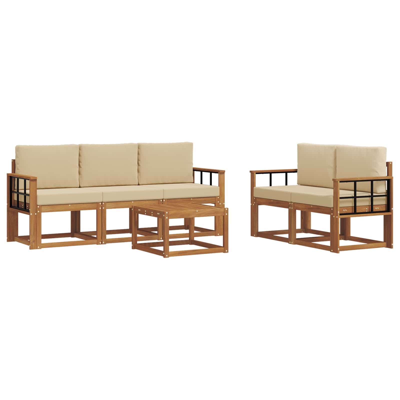 Udendørs sofagruppe med pude 6 pcs Naturlig og Beige
