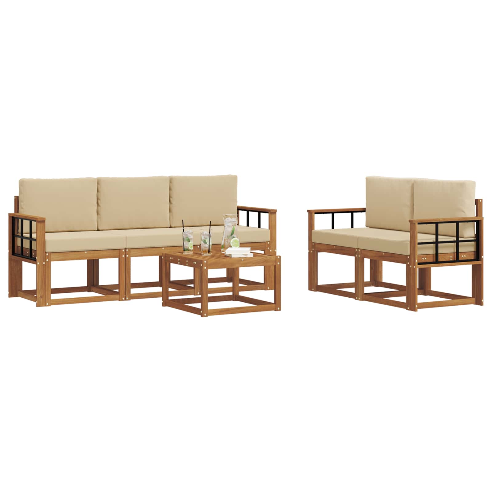 Udendørs sofagruppe med pude 6 pcs Naturlig og Beige