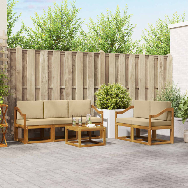 Udendørs sofagruppe med pude 6 pcs Naturlig og Beige