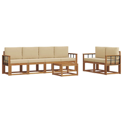 Udendørs sofagruppe med pude 7 pcs Naturlig og Beige
