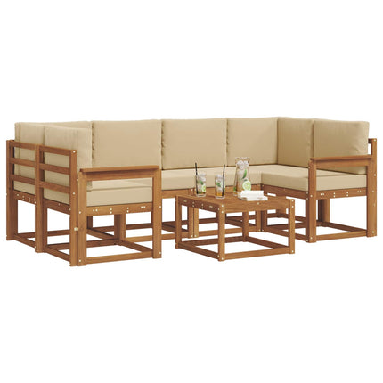 Udendørs sofagruppe med pude 7 pcs Naturlig og Beige