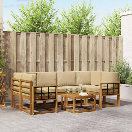 Udendørs sofagruppe med pude 7 pcs Naturlig og Beige