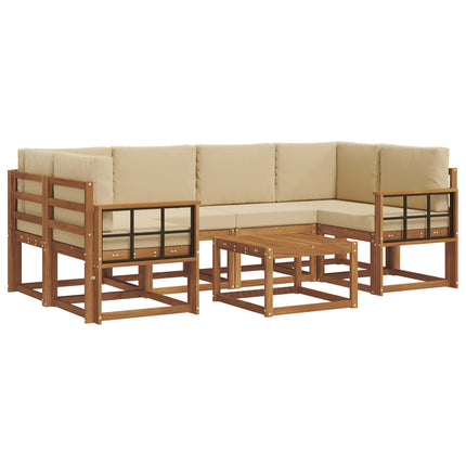 Udendørs sofagruppe med pude 7 pcs Naturlig og Beige