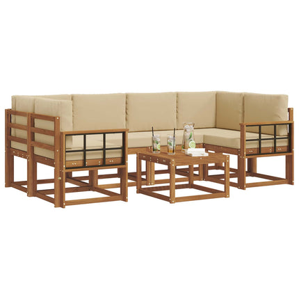 Udendørs sofagruppe med pude 7 pcs Naturlig og Beige