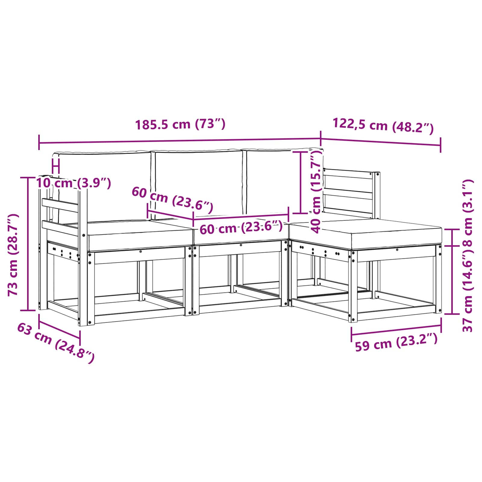 Udendørs sofagruppe med pude 4 pcs Naturlig og Beige