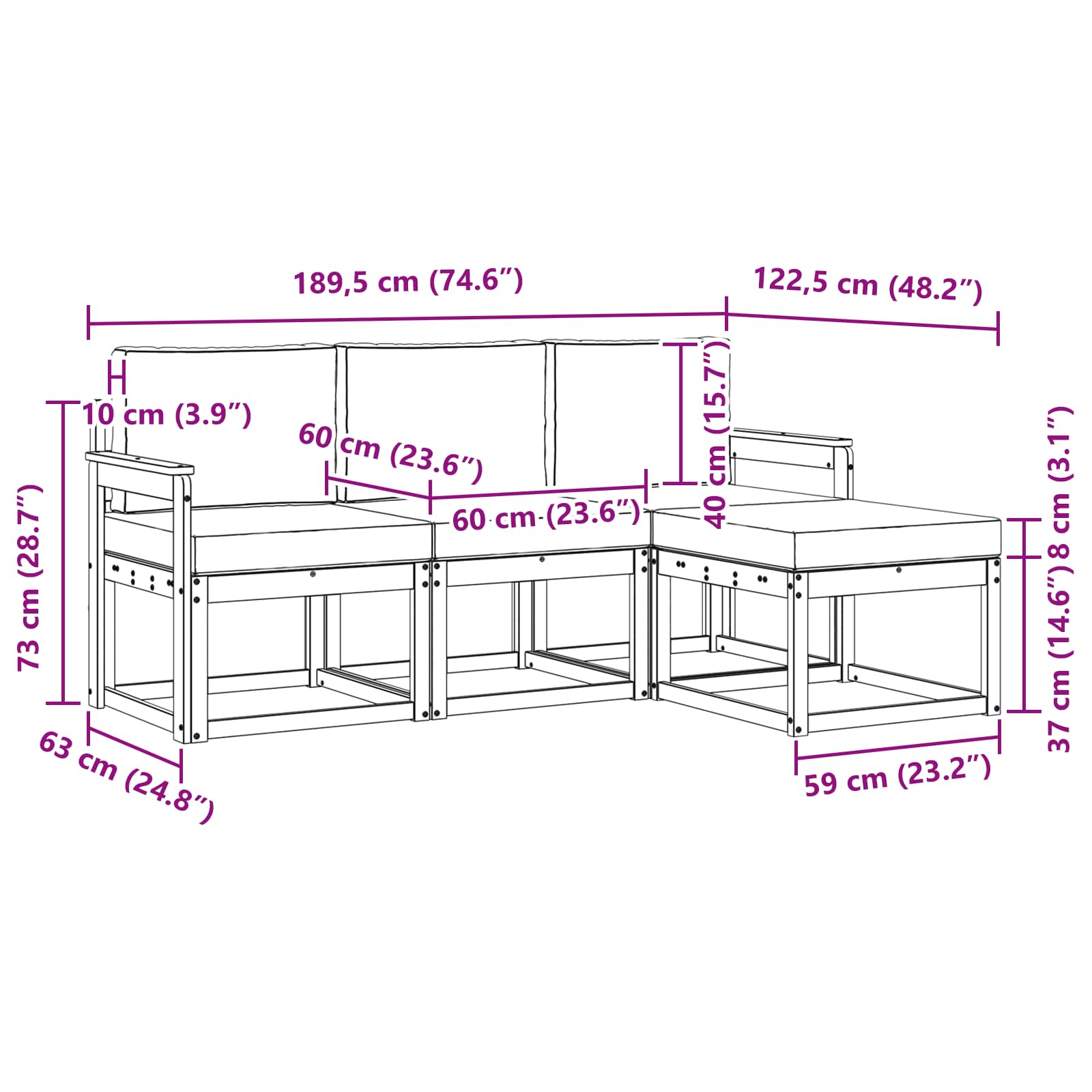 Udendørs sofagruppe med pude 4 pcs Naturlig og Beige