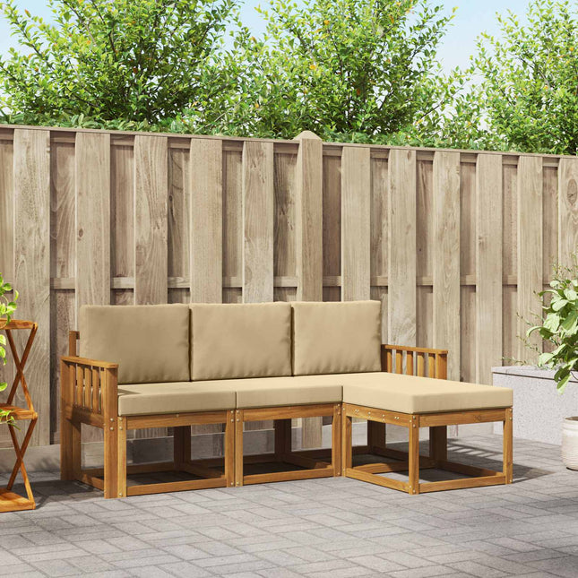 Udendørs sofagruppe med pude 4 pcs Naturlig og Beige