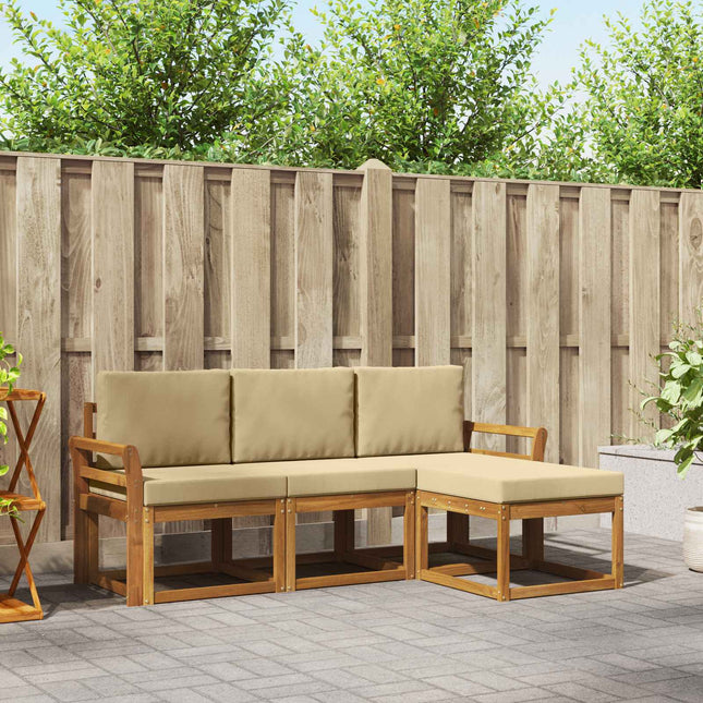 Udendørs sofagruppe med pude 4 pcs Naturlig og Beige