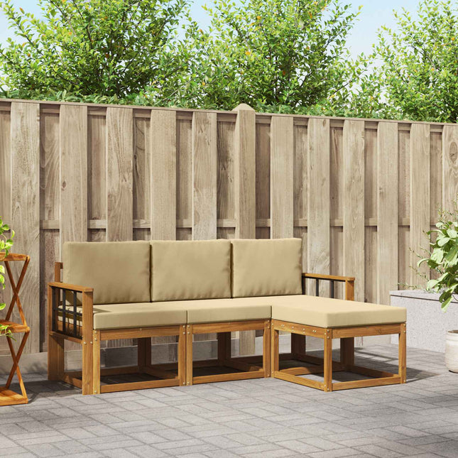 Udendørs sofagruppe med pude 4 pcs Naturlig og Beige