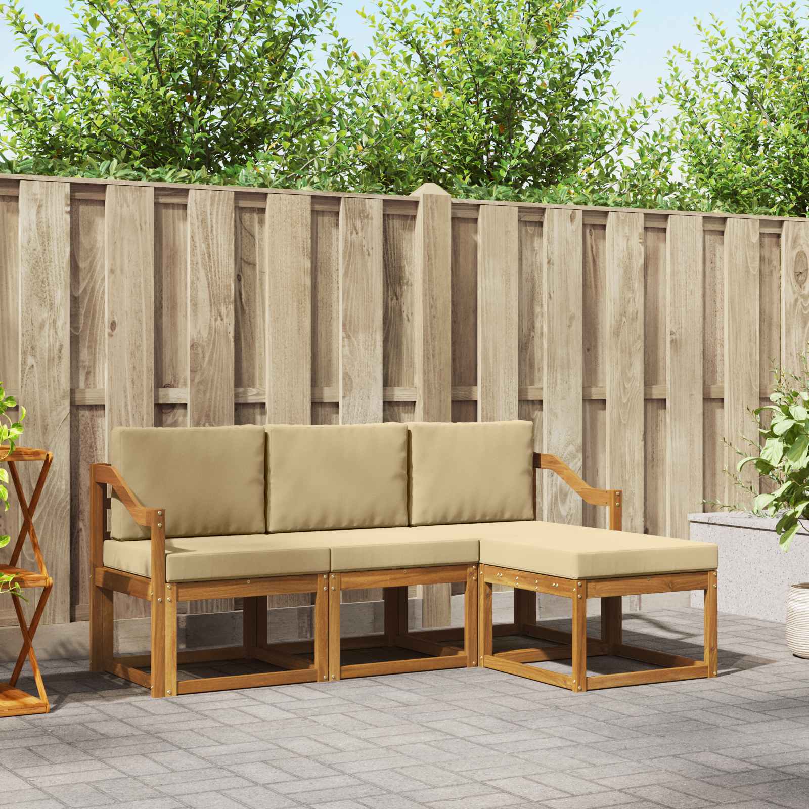Udendørs sofagruppe med pude 4 pcs Naturlig og Beige