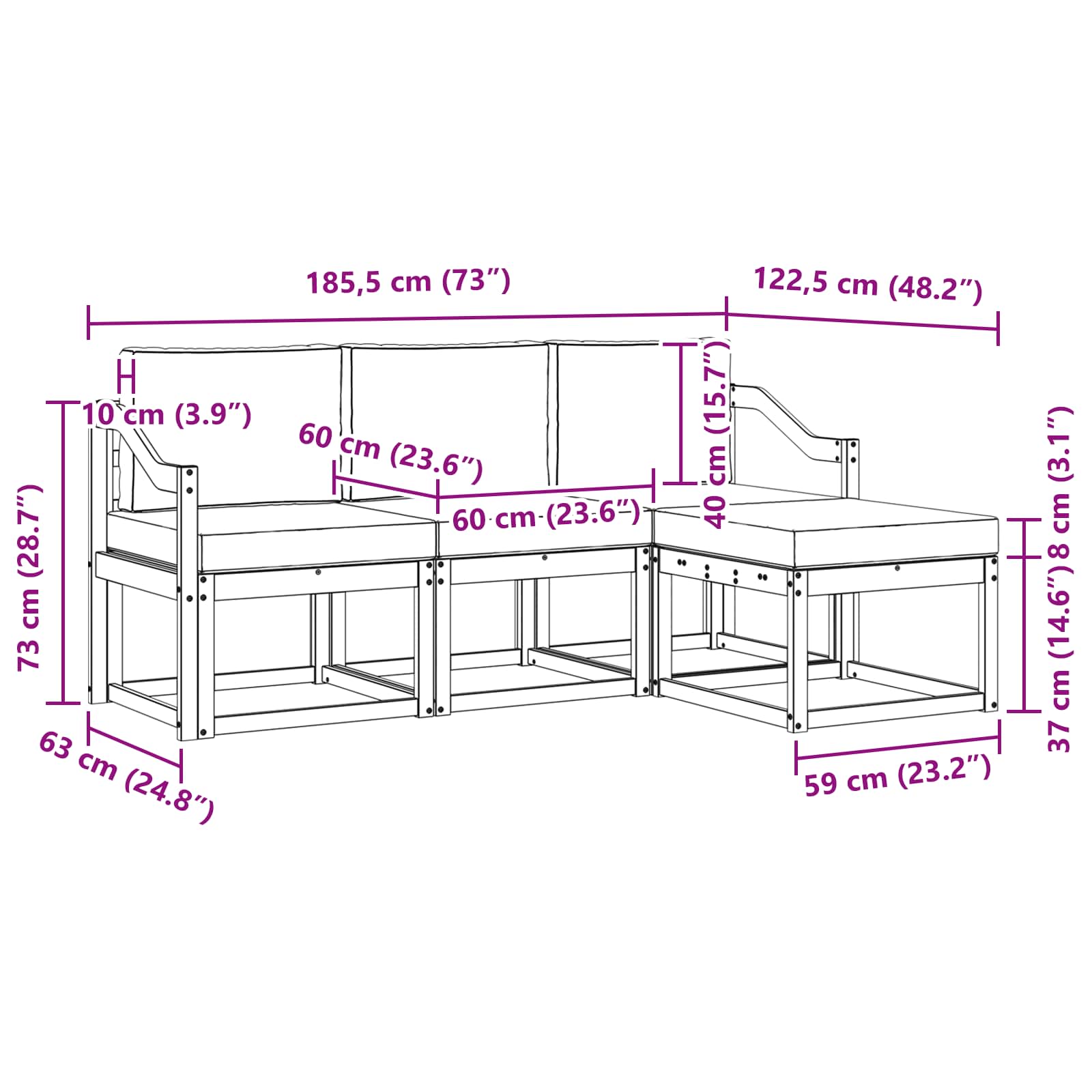 Udendørs sofagruppe med pude 4 pcs Naturlig og Beige