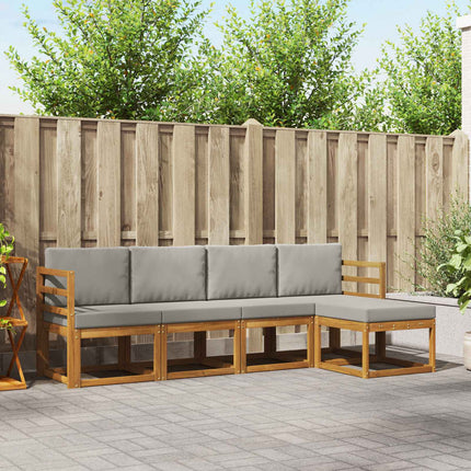 Udendørs sofagruppe 5 pcs Naturlig og Lys Grå Massivt Akacietræ