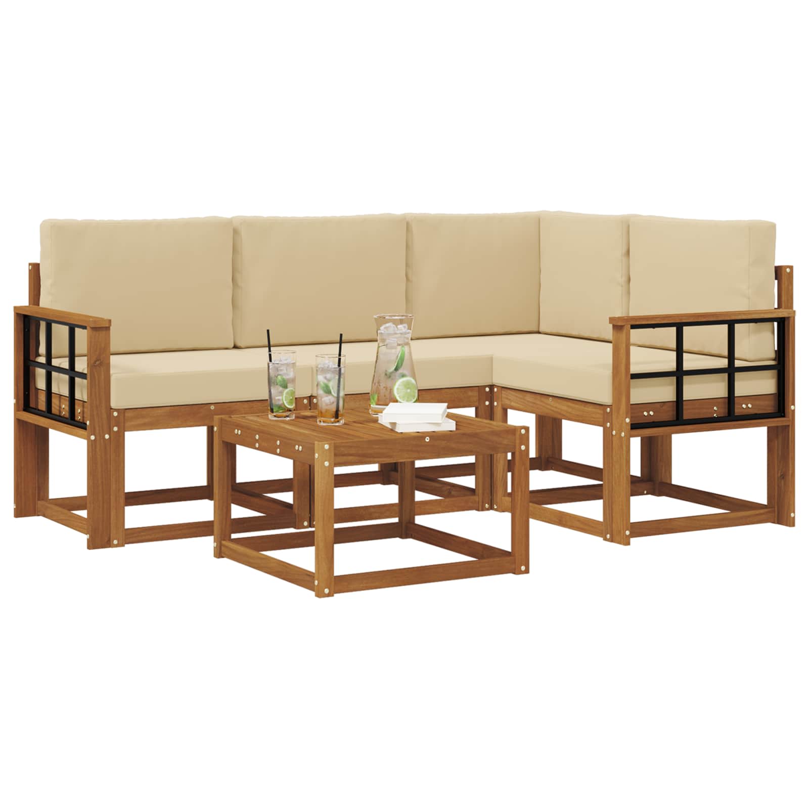 Udendørs sofagruppe med pude 5 pcs Naturlig og Beige