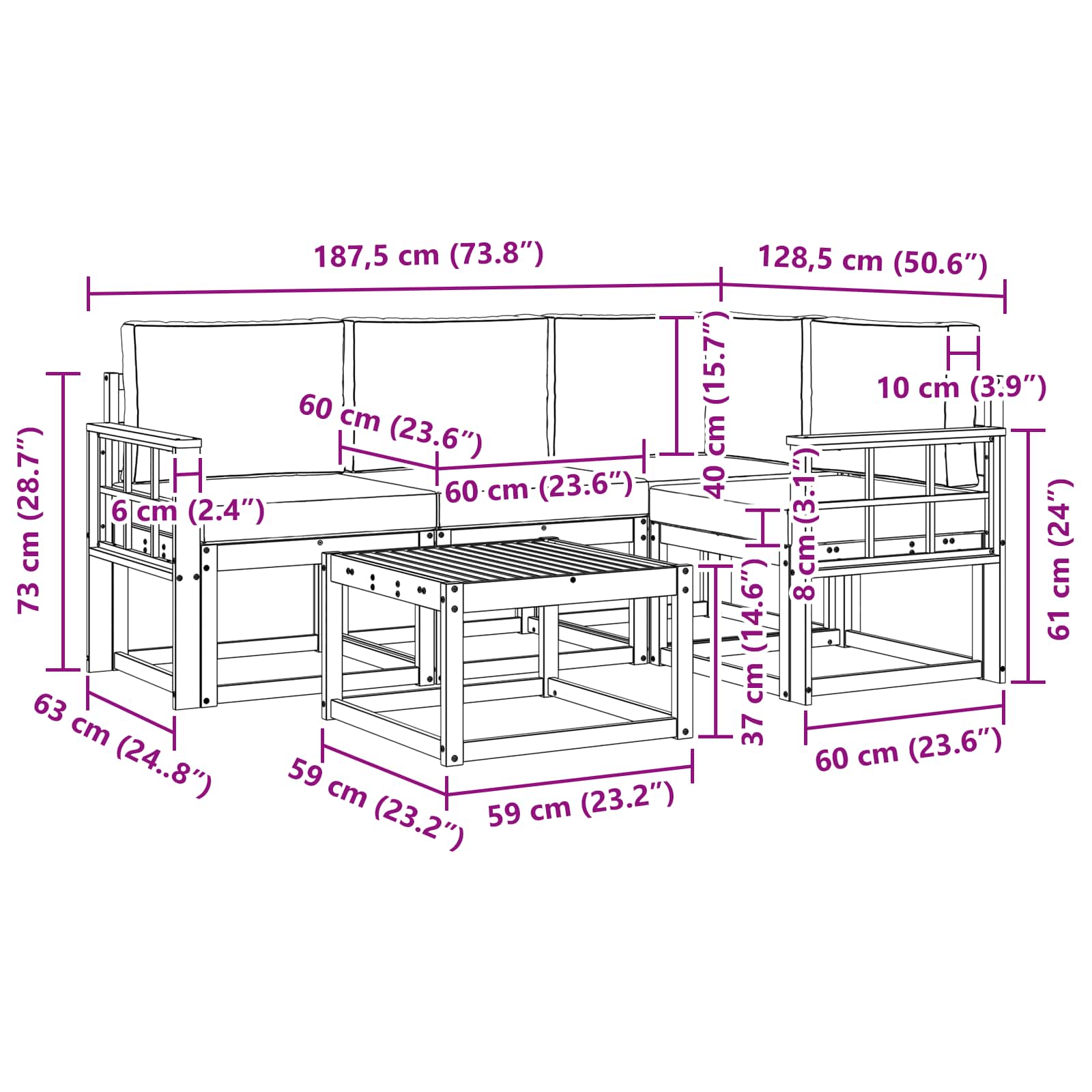 Udendørs sofagruppe med pude 5 pcs Naturlig og Beige