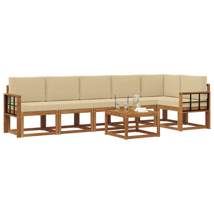 Udendørs sofagruppe med pude 7 pcs Naturlig og Beige