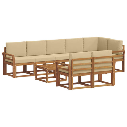 Udendørs sofagruppe med pude 9 pcs Naturlig og Beige