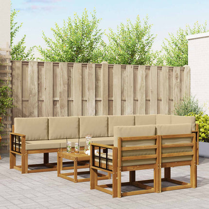 Udendørs sofagruppe med pude 9 pcs Naturlig og Beige
