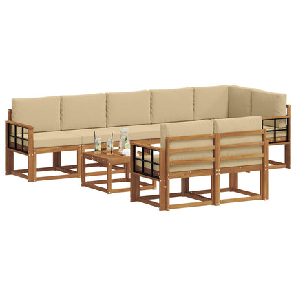 Udendørs sofagruppe med pude 9 pcs Naturlig og Beige