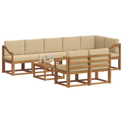 Udendørs sofagruppe med pude 9 pcs Naturlig og Beige